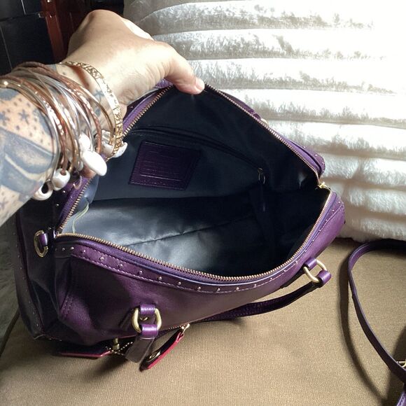 RARE Coach Poppy Studded Purple Leather East West Satchel Retired - Picture 5 of 6
